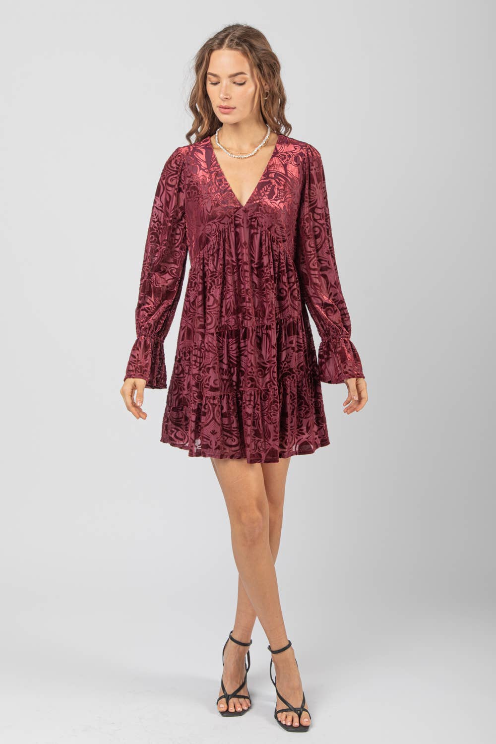 Deep V-neck Jacquard Velvet Holiday Mini Dress | Southern Bliss Boutique &  Tanning