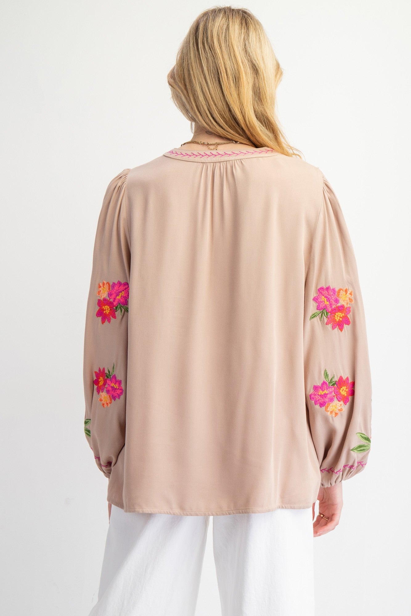 Flower Embroidered Woven Blouse | Southern Bliss Boutique & Tanning